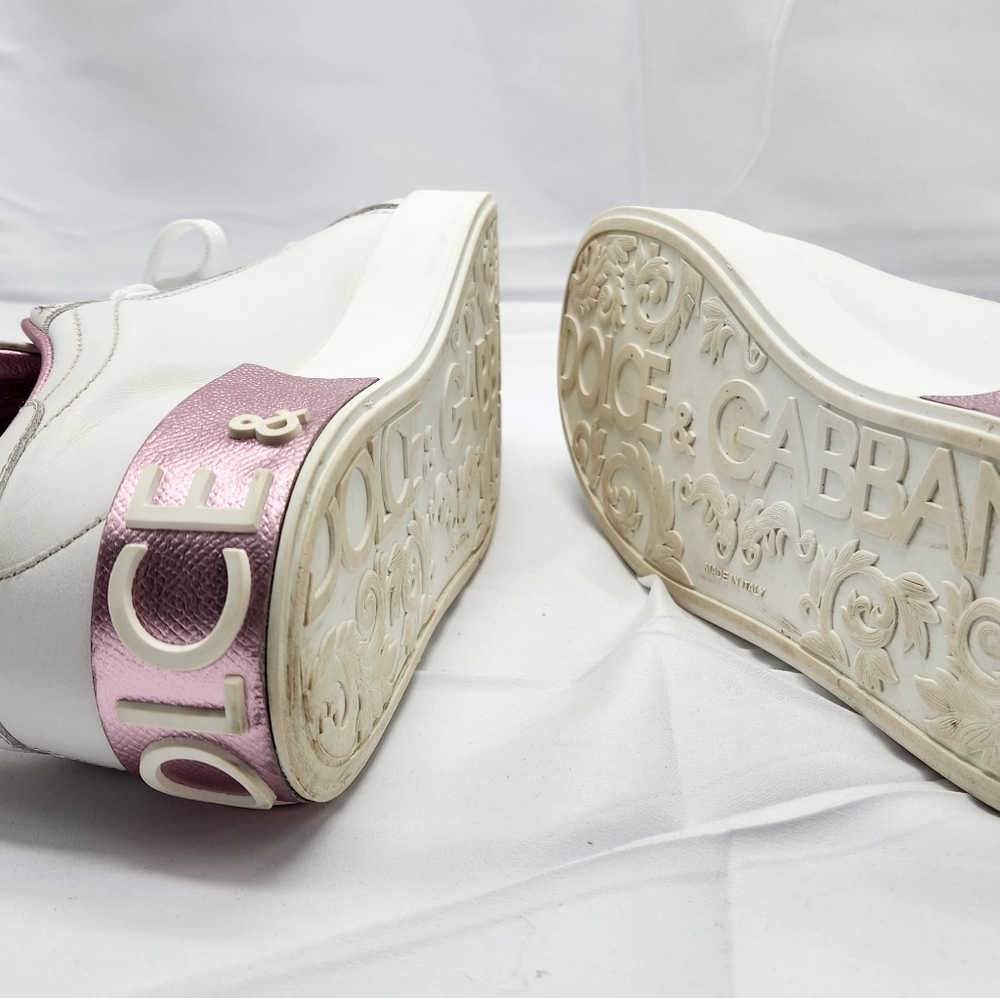 Authenticated Dolce & Gabbana Women Pink & White Sneakers Shoes Size 7/37.5 - Picture 13 of 16